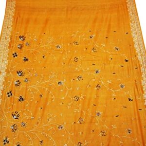 Peegli Vintage 100% Pure Silk Saree Yellow Woven Dress Making Fabric DIY Craft Sari