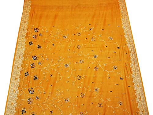 Peegli Vintage 100% Pure Silk Saree Yellow Woven Dress Making Fabric DIY Craft Sari