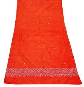 peegli vintage orange saree 100% pure silk cloth indian embroidered sari diy craft fabric