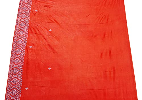 Peegli Vintage Orange Saree 100% Pure Silk Cloth Indian Embroidered Sari DIY Craft Fabric