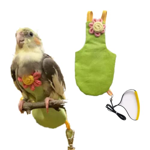 Bird Diaper Harness Flight Suit Clothes with Flying Leash for Parrots Cockatiel Pet Birds, Parrot Clothes, Bird Training Nappy Suit Liners Clothes (Medium,Green)