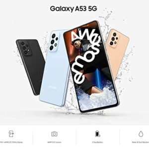 Samsung Galaxy A53 5G (128GB, 6GB) 6.5" 120Hz Full HD+, IP67 Water Resistant, Dual SIM GSM 4G Volte Unlocked (for US + Global) International Model A536E/DS (25W Charging Cube Bundle, Awesome Blue)