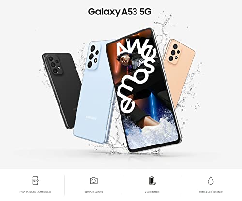 Samsung Galaxy A53 5G (128GB, 6GB) 6.5" 120Hz Full HD+, IP67 Water Resistant, Dual SIM GSM 4G Volte Unlocked (for US + Global) International Model A536E/DS (25W Charging Cube Bundle, Awesome Blue)