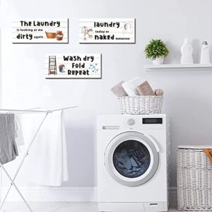 CAKIROTS Laundry Room Decor and Accessories 3 Pieces Laundry Room Organization Wooden Signs Wash Dry Fold Repea Accessories Wood Laundry Rules Sign, 12 x 5 Inch