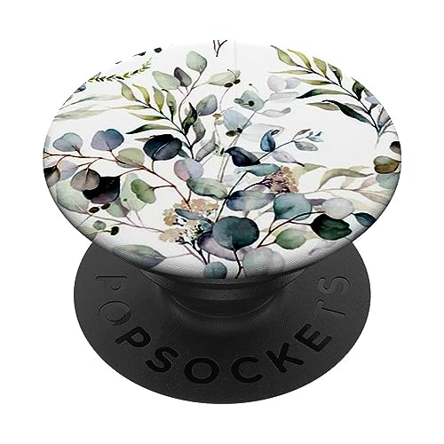 Eucalyptus green blossom flower leaves floral branches PopSockets Swappable PopGrip