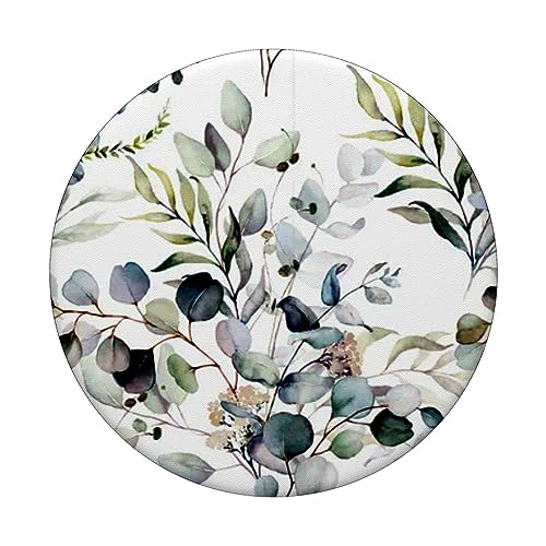 Eucalyptus green blossom flower leaves floral branches PopSockets Swappable PopGrip