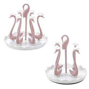 woniu 2pcs kitchen rotatable swan cup holder water bottle drying drain holder cup drying rack with drip pan rotating cup holder 6 &4 brackets (pink)