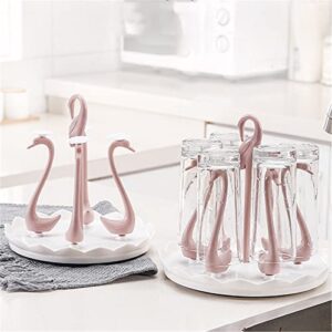 Woniu 2PCS Kitchen rotatable swan Cup Holder Water Bottle Drying Drain Holder Cup Drying Rack with drip pan Rotating Cup Holder 6 &4 Brackets (Pink)