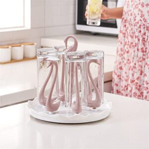 Woniu 2PCS Kitchen rotatable swan Cup Holder Water Bottle Drying Drain Holder Cup Drying Rack with drip pan Rotating Cup Holder 6 &4 Brackets (Pink)