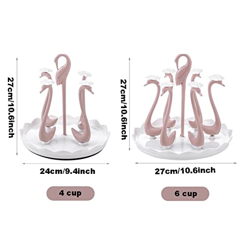 Woniu 2PCS Kitchen rotatable swan Cup Holder Water Bottle Drying Drain Holder Cup Drying Rack with drip pan Rotating Cup Holder 6 &4 Brackets (Pink)