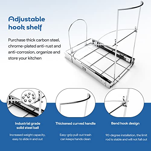 Tanamu Pull Out Trash Can Under Cabinet,Under Sink Heavy Duty Trash can，Roll-Out Sliding Adjustable Rack for Kitchen Trash Can,Chrome (Trash Can Not Included)