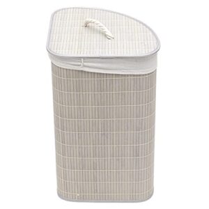 home basics folding corner bamboo hamper with liner | holds 2 loads of laundry | top handle | removable, washable cotton liner (grey)