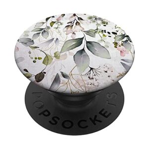 eucalyptus green blossom watercolor floral leaves pattern popsockets swappable popgrip