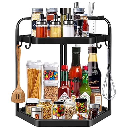 Baboies 2 Tier Corner Shelf Kitchen Spice Rack, Bathroom Countertop Triangle Storage Organizer with Knife Holder Counter Small Shelves