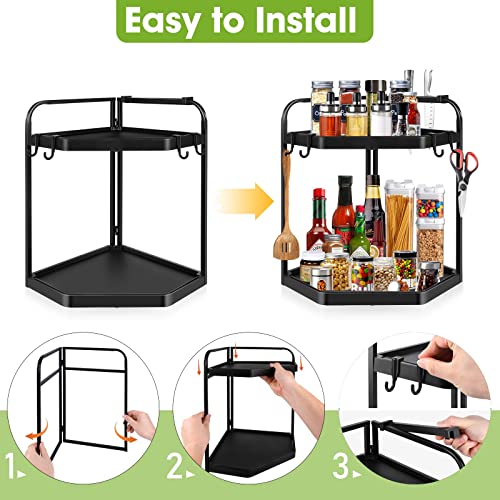 Baboies 2 Tier Corner Shelf Kitchen Spice Rack, Bathroom Countertop Triangle Storage Organizer with Knife Holder Counter Small Shelves