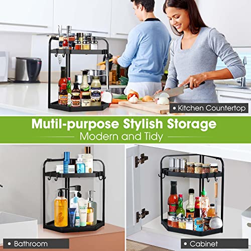 Baboies 2 Tier Corner Shelf Kitchen Spice Rack, Bathroom Countertop Triangle Storage Organizer with Knife Holder Counter Small Shelves