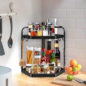 Baboies 2 Tier Corner Shelf Kitchen Spice Rack, Bathroom Countertop Triangle Storage Organizer with Knife Holder Counter Small Shelves