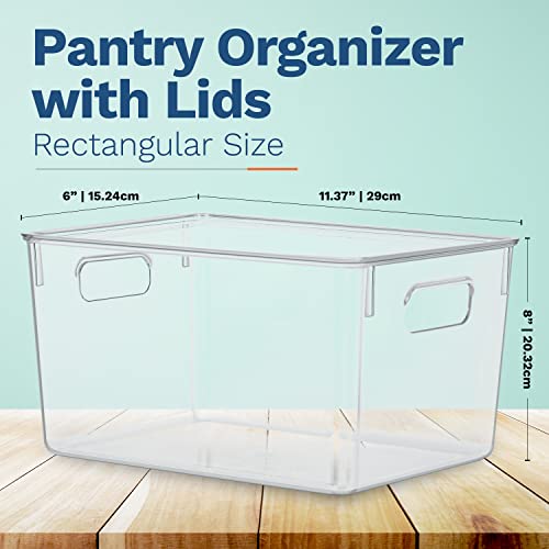 Homeries Pantry Organization And Storage bins With Lids, for Refrigerator, Freezer, Bedroom & Bathroom Shelves - 11.37"x8"x6.25" Large Stackable Clear Plastic Storage Bins for Kitchen Items,