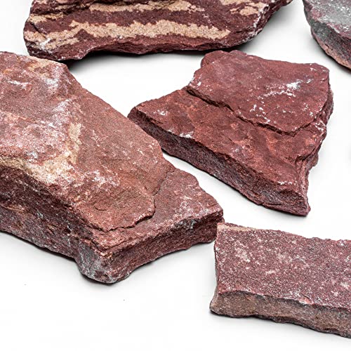 Natural Slate Stone for Aquariums, Fish Tanks, Terrariums, Aquascaping and Amphibian Enclosures, Mix of Large and Medium Size Rocks - by SubstateSource (5 Pounds, Red River)