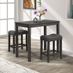roundhill furniture sora wood 3-piece counter height dining set, gray