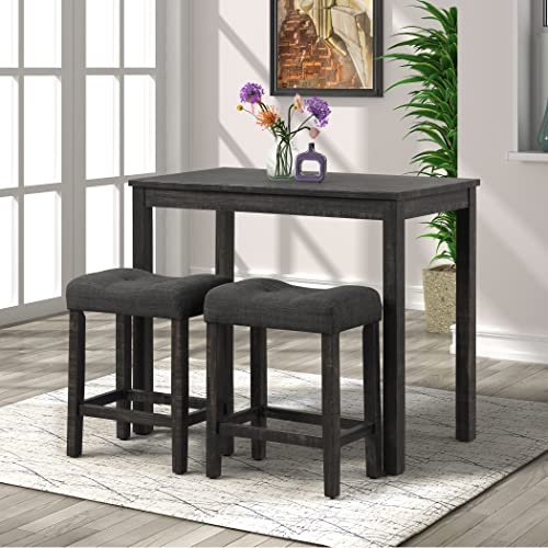 Roundhill Furniture Sora Wood 3-Piece Counter Height Dining Set, Gray