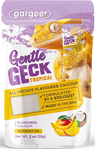 Gargeer 4oz Gecko Calcium without Vitamin D3, Phosphorus-free, Ultrafine Powder. Ready to Use Supplement for Geckos & Fruit-Eating Reptiles. Flavored with Real Organic Tropical Fruits. Made in the USA