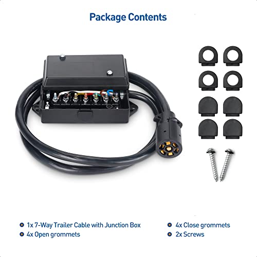 Cable Matters 7-Way Trailer Wire Harness 6ft with Junction Box for Trailer in Black - Inline Trailer Cord with 7-Gang Junction Box and 6 Feet Trailer Plug