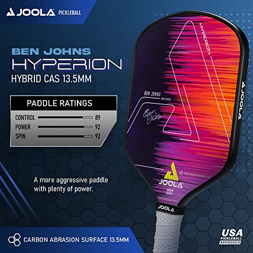 JOOLA Ben Johns Hyperion CAS 13.5 Pickleball Paddle - Carbon Abrasion Surface with High Grit and Spin, Sure-Grip Elongated Handle & 13.5mm Polypropylene Honeycomb Core - Comes With Custom Paddle Cover