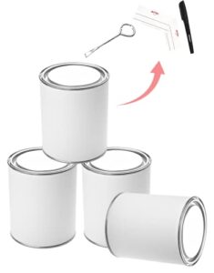 blysk empty metal quart paint cans with lids paint storage containers unlined multipurpose for art, crafts diy free can open, marker & labels (4 white)