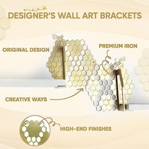 Special Lucy Designed Beehive Wall Shelves for Wall Decor - Designer's Gold Honeycomb Wall Art Meets Premium White Floating Shelves - Set of 2, 8 Inches Deep, 24 Inches Wide