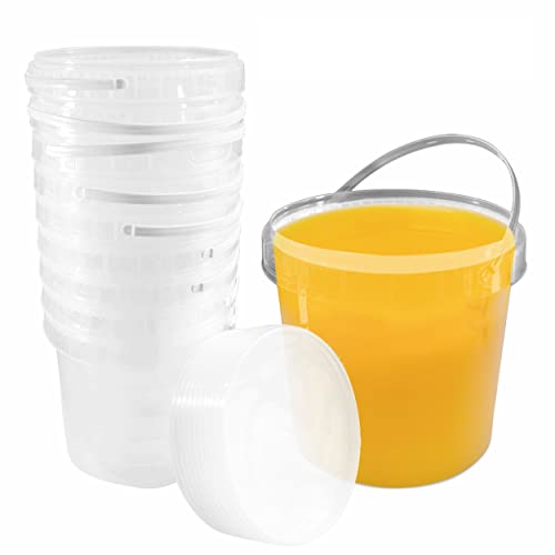 1 Gallon (128 oz) Clear Plastic Bucket with Lid and Handle (10 Pack), Ice Cream Tub with Lids - Food Grade Freezer and Microwave Safe Food Storage Containers, Round Plastic Pail Container with Lid, BPA Free