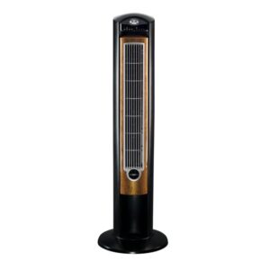 lasko wind curve tower fan 42" with 3-speed sleep mode and remote control, black/woodgrain, ideal for home and office - t42050 (renewed)