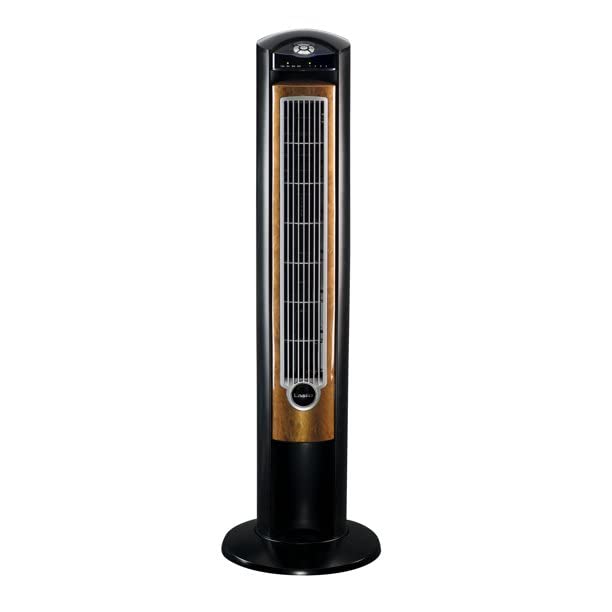 Lasko Wind Curve Tower Fan 42" with 3-Speed Sleep Mode and Remote Control, Black/Woodgrain, Ideal for Home and Office - T42050 (Renewed)