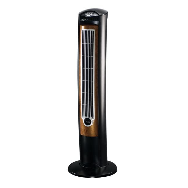 Lasko Wind Curve Tower Fan 42" with 3-Speed Sleep Mode and Remote Control, Black/Woodgrain, Ideal for Home and Office - T42050 (Renewed)