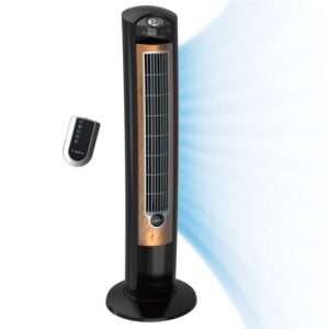 Lasko Wind Curve Tower Fan 42" with 3-Speed Sleep Mode and Remote Control, Black/Woodgrain, Ideal for Home and Office - T42050 (Renewed)