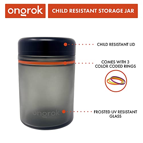 ONGROK Glass Storage Jar, 1L, Single Pack, Color-Coded Airtight Glass Containers, UV Herb/Spice Jar to with Child Resistant Lid, Perfect Size Jar to Store in a Drawer or Cupboard
