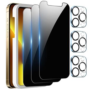 romuto 【3+3 pack】 designed for iphone 12 pro max privacy screen protector tempered glass, 9h hardness, case friendly, bubble free (privacy-anti-spy)