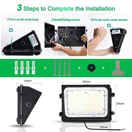 Bolumka 100W LED Wall Pack Light with Dusk-to-Dawn Photocell, IP65 Waterproof Security Flood Lights Outdoor, 5000K Daylight 13,500LM Super Bright 100-277V for Commercial Street & Area Lighting