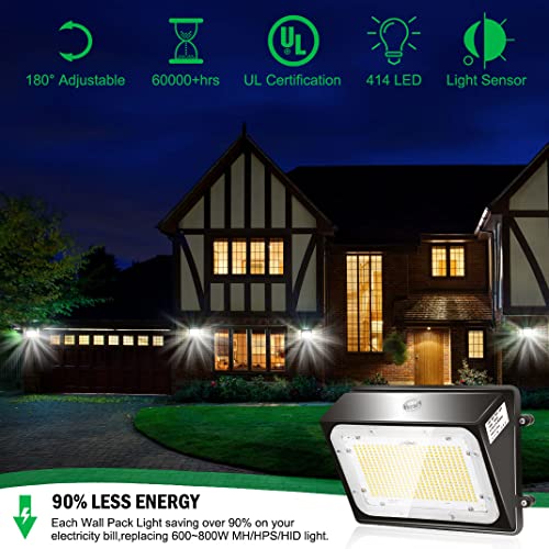 Bolumka 100W LED Wall Pack Light with Dusk-to-Dawn Photocell, IP65 Waterproof Security Flood Lights Outdoor, 5000K Daylight 13,500LM Super Bright 100-277V for Commercial Street & Area Lighting
