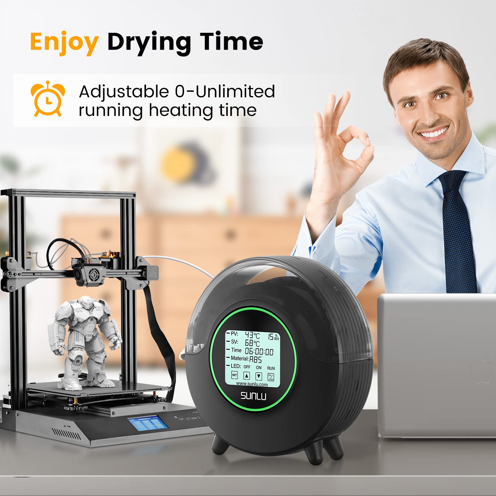 [2022 New]3D Printer Filament Dryer Box, 360° Even Heating Filament Dry Box(35-70℃) with Adjustable Timer, Ultra Quiet Filament Storage, Compatible with 1.75/2.85/3.00mm, PLA/PETG/TPU/ABS Filament