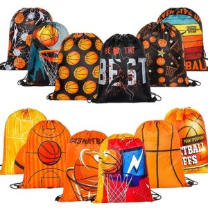 whaline 12pcs large basketball drawstring bag sports party favor candy goodie treat bag basketball print backpack cinch drawstring gift bag for sports basketball theme birthday party supplies 17x13in