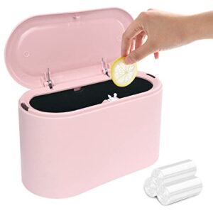 shaidojio mini trash can, desktop wastebasket with lid, removable small garbage can, pop up tiny countertop trash bin for desk office, bedroom, bathroom, vanity, coffee bar tabletop (pink)