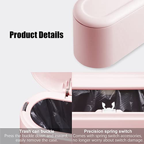 SHAIDOJIO Mini Trash Can, Desktop Wastebasket with Lid, Removable Small Garbage Can, Pop Up Tiny Countertop Trash Bin for Desk Office, Bedroom, Bathroom, Vanity, Coffee Bar Tabletop (Pink)