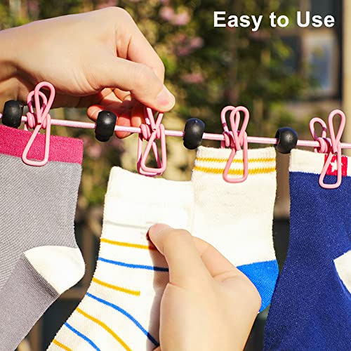 JIANYI Portable Travel Clothesline, Adjustable Elastic Camping Windproof Retractable Clothes line with 12 PCS Clothespins for Outdoor and Indoor Use