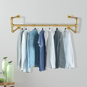 Bathrena Wall Mounted Clothes Rack Industrial Pipe Wall Mounted Garment Rack Clothes Storage Hanging Rack Heavy Duty Detachable Multi-Purpose Hanging Rod for Closet Storage (Gold-14.56*5.51in)