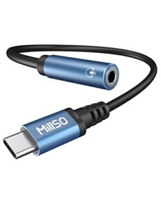 millso usb type c to 3.5mm female headphone jack adapter [upgraded dac chip & sapphire blue] trrs usb c to aux audio dongle cable cord for headphone, speaker, car stereo - 8 inch