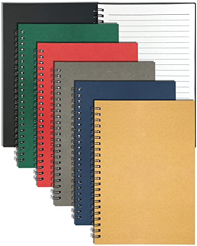 GINMLYDA Small Spiral Notebook 6Pack, 120 Lined Pages 8.25x5.50 Inches Spiral Journal Kraft Cover Notebooks & Writing Pads for School Home Office Aesthetic Sketch Drawing Note