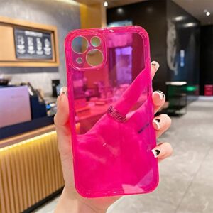 OWLSTAR Compatible with iPhone 13 Case, Cute Neon Clear Soft Phone Case for Women and Girls, Flexible Slim TPU Shockproof Transparent Bumper Protective Cover (Hot Pink)