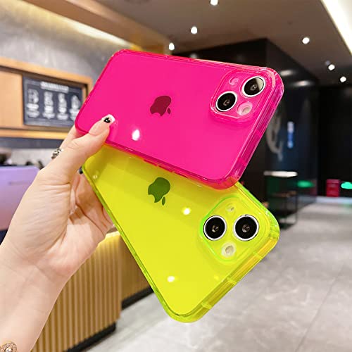 OWLSTAR Compatible with iPhone 13 Case, Cute Neon Clear Soft Phone Case for Women and Girls, Flexible Slim TPU Shockproof Transparent Bumper Protective Cover (Hot Pink)