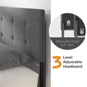 IDEALHOUSE Full Bed Frame with 4 Storage Drawers and Adjustable Headboard,Modern Grey Upholstered Bed